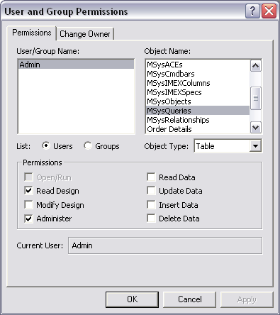 Granting access to the system objects