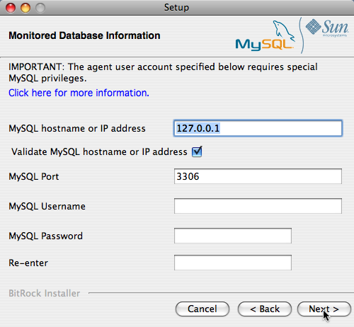 MySQL Enterprise Monitor: Mac OS X
                  での Agent のインストール:
                  監視対象データベースの情報