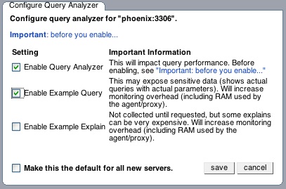 MySQL Enterprise Dashboard: Query Analyzer
          の設定