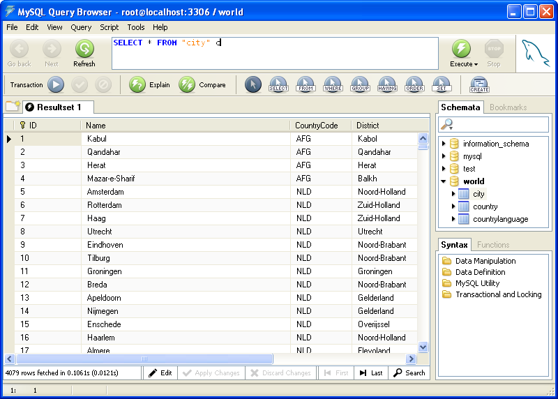 The MySQL Query Browser main query
            window