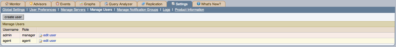 MySQL Enterprise Dashboard: Manage Users