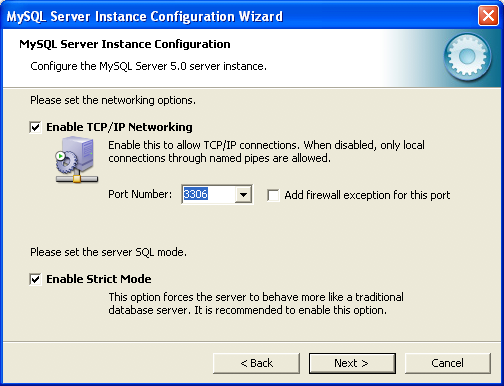 MySQL Server Instance Configuration
            Wizard: Network Configuration