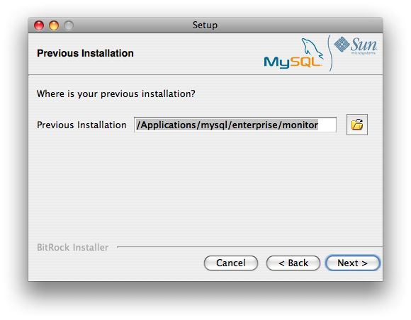 MySQL Enterprise Monitor: Server
                  Update: Previous Installation