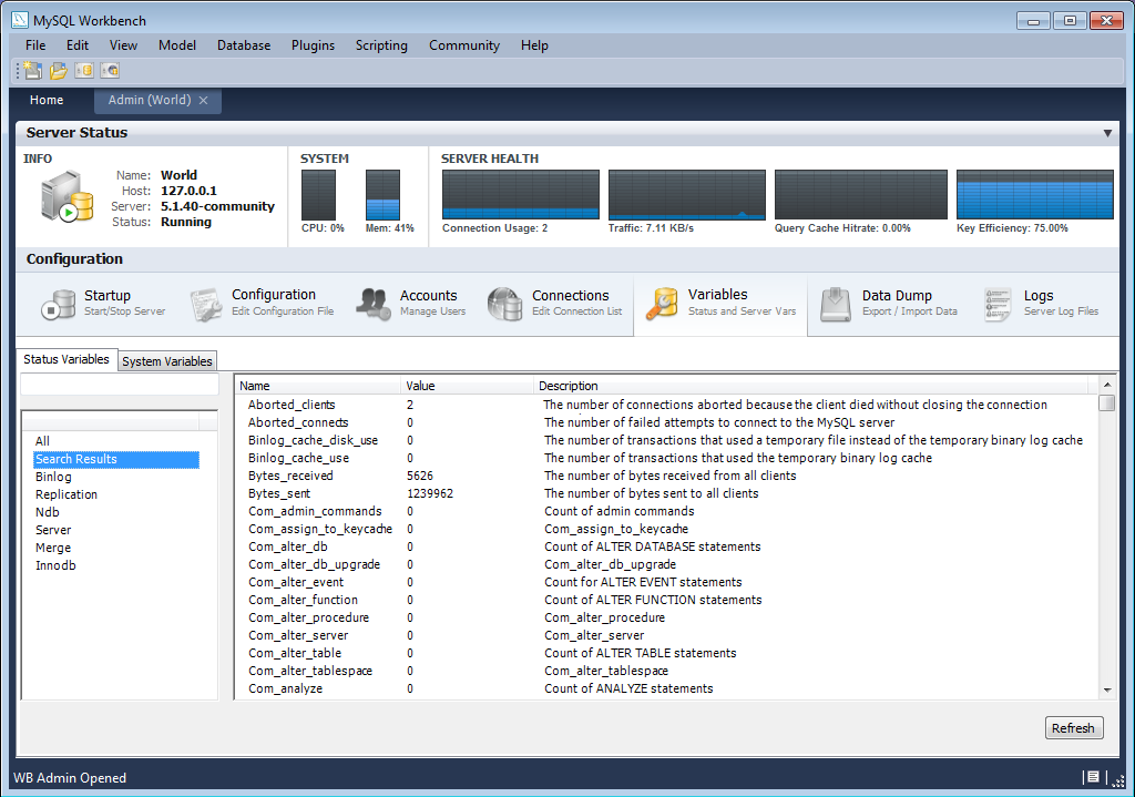 Administrator - Variables tab