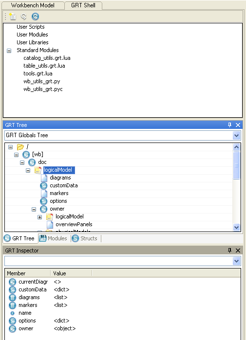 The Workbench Scripting Shell Panels