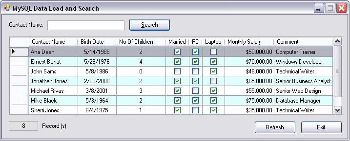 MySQL Data Load and Search