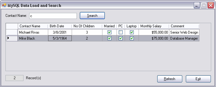 MySQL Data Load and Search