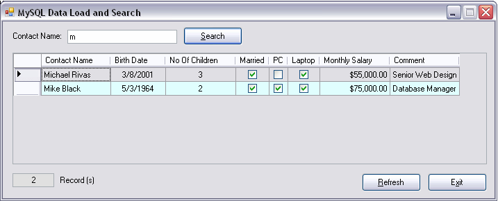 MySQL Data Load and Search