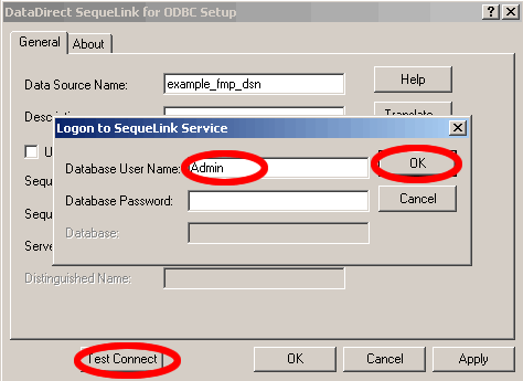 Figure 16 - Test FileMaker 7 ODBC DSN