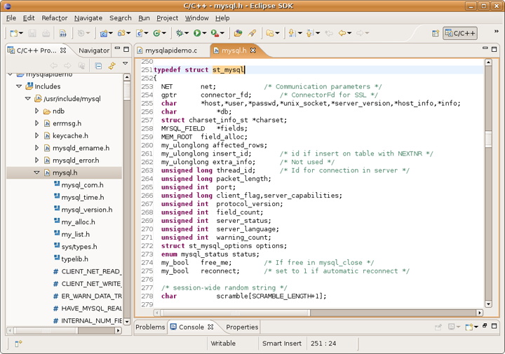 C/C++ mysql.h - Eclipse SDK